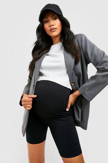 Black Maternity Seamless Seam Detail Biker Shorts