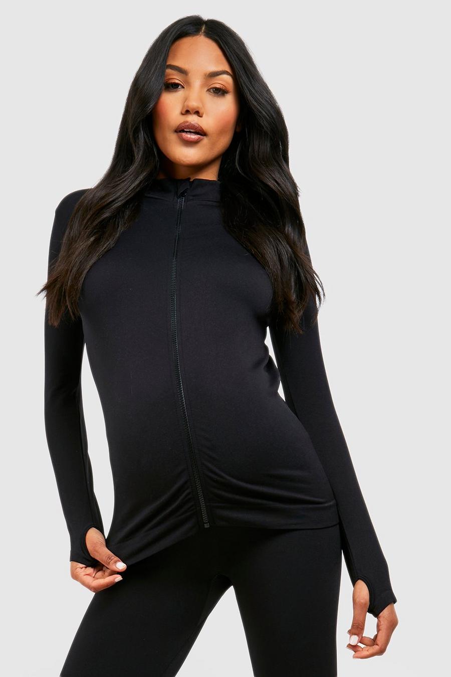 Black Maternity Seamless Zip Through Active Top image number 1