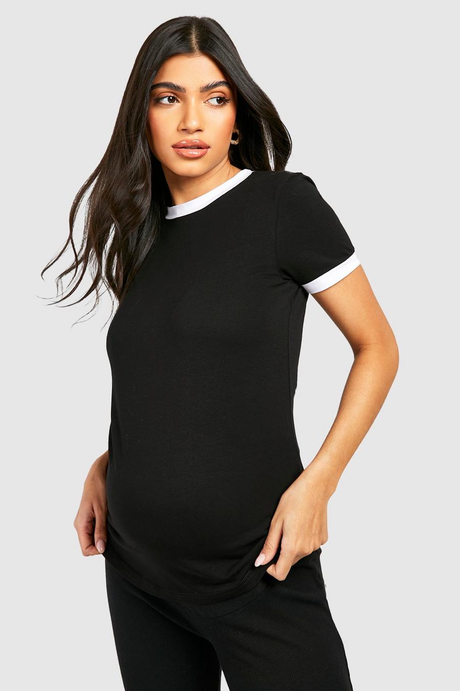 Black Maternity Fitted Ringer Edge T-Shirt image number 1