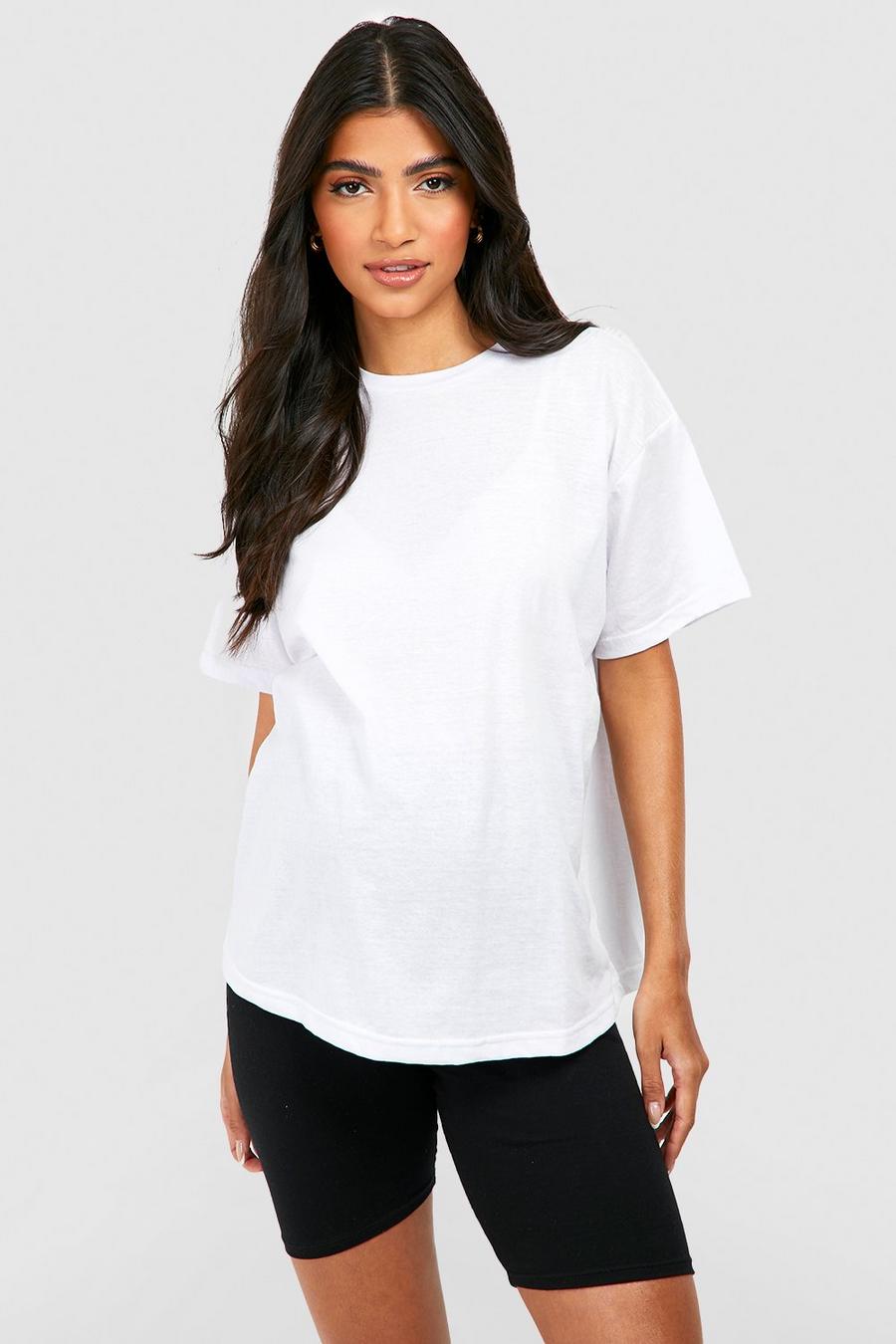 Umstandsmode Basic Baumwoll Rundhals T-Shirt, White blanc