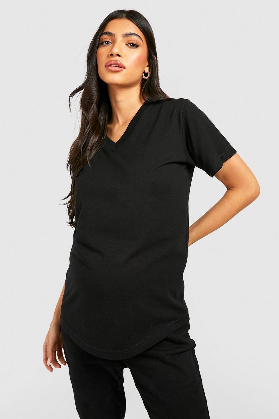 Umstandsmode Basic Baumwoll T-Shirt mit tiefem V-Ausschnitt, Black image number 1