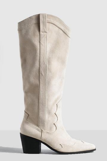 Knee High Heeled Western Cowboy Boots beige