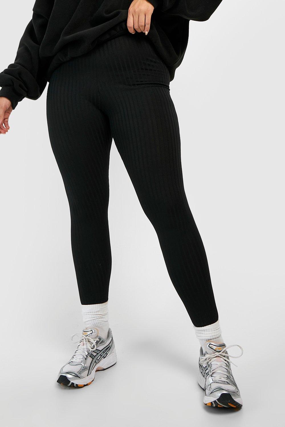 Women's Plus Thick Ribbed Mid Rise Basic Leggings