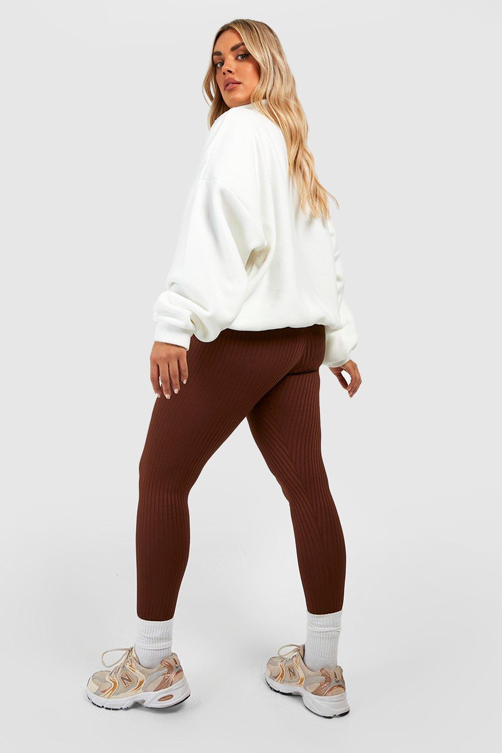 Plus Thick Ribbed Mid Rise Basic Leggings