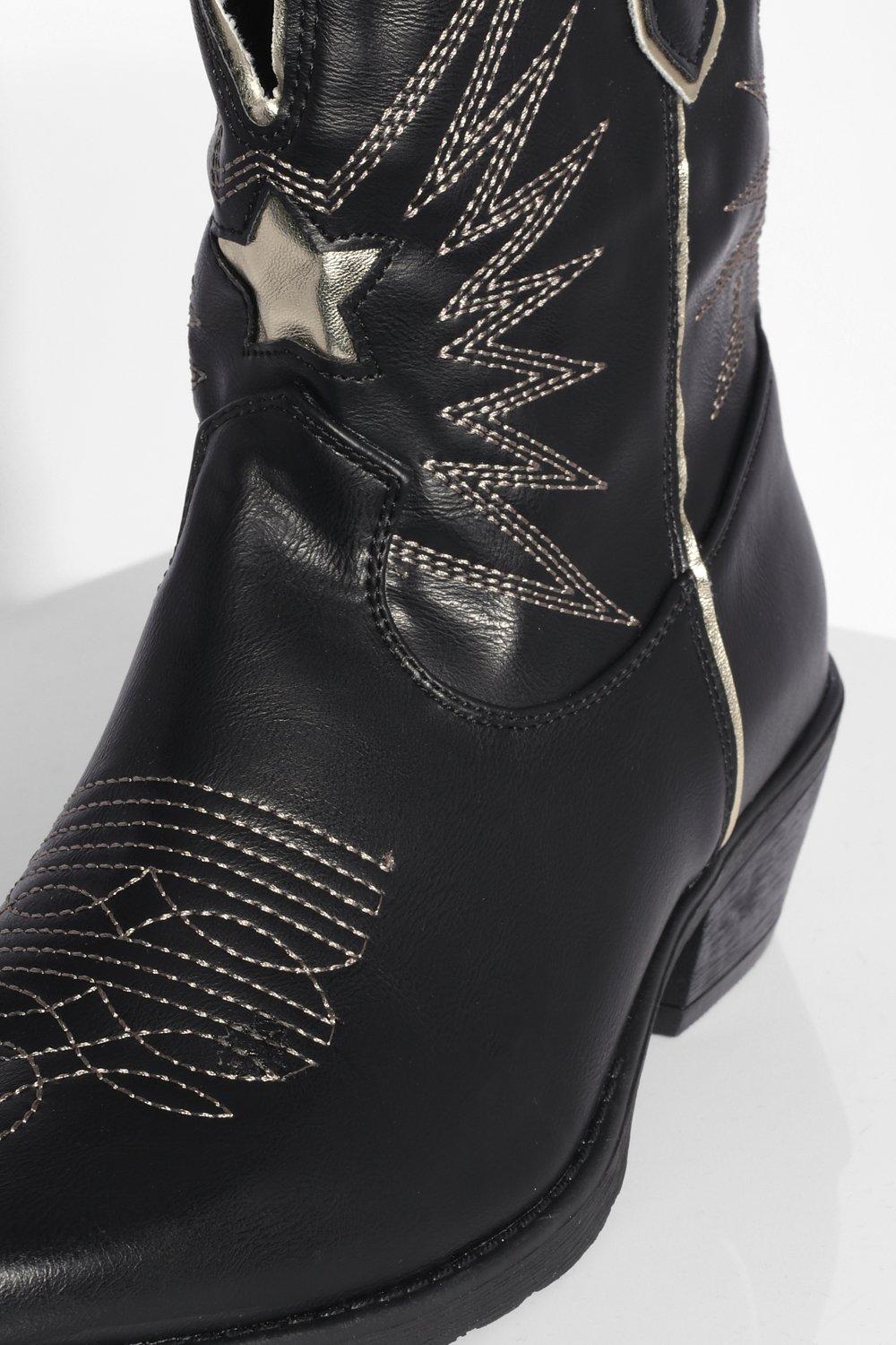 Black cowboy boots with white stitching hotsell