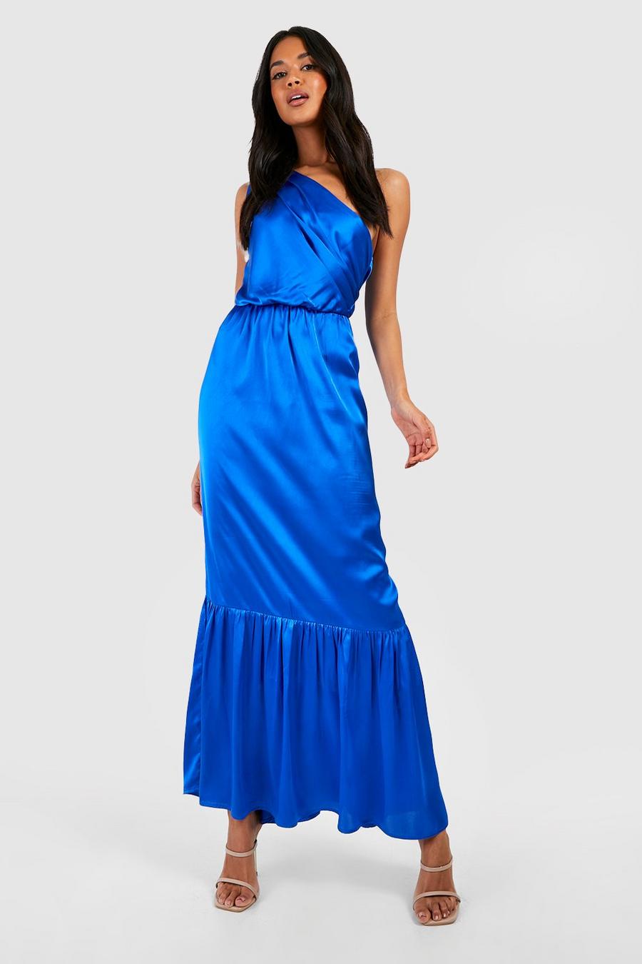 Cobalt Satin One Shoulder Maxi Dress image number 1