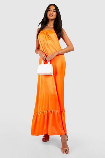 Satin Ruffle Hem Slip Dress orange