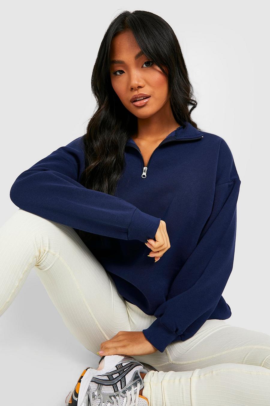 Navy Petite Half Zip Sweatshirt