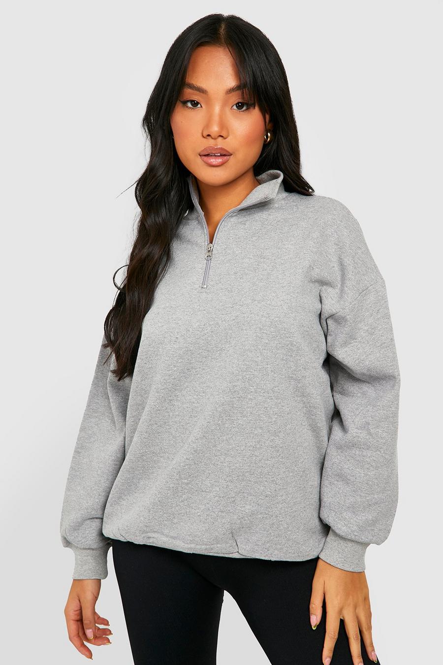 Grey marl Petite Half Zip Sweatshirt