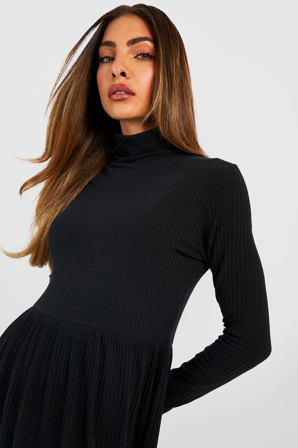 Roll Neck Long Sleeve Soft Rib Shift Dress boohoo