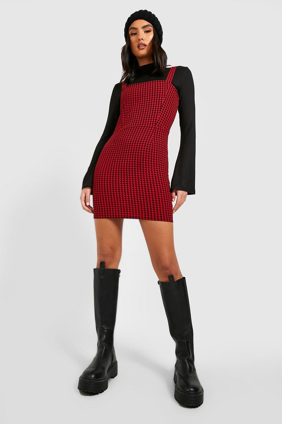 Red Dogtooth Pinafore Dress image number 1