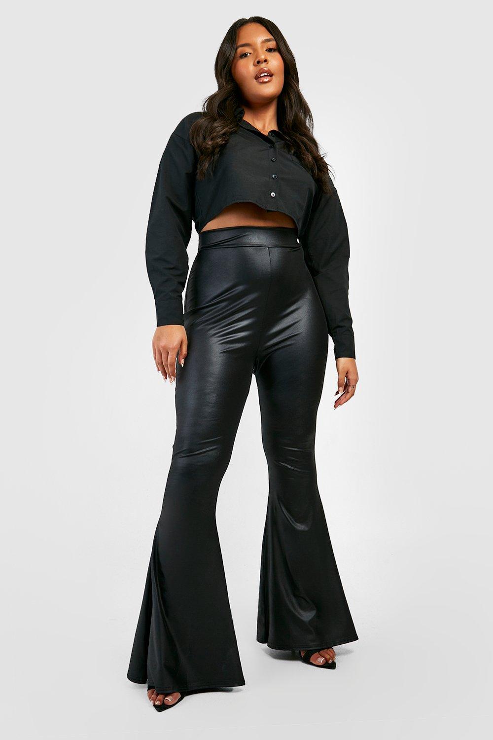 Plus Size Faux Leather High Waisted Flare Pants