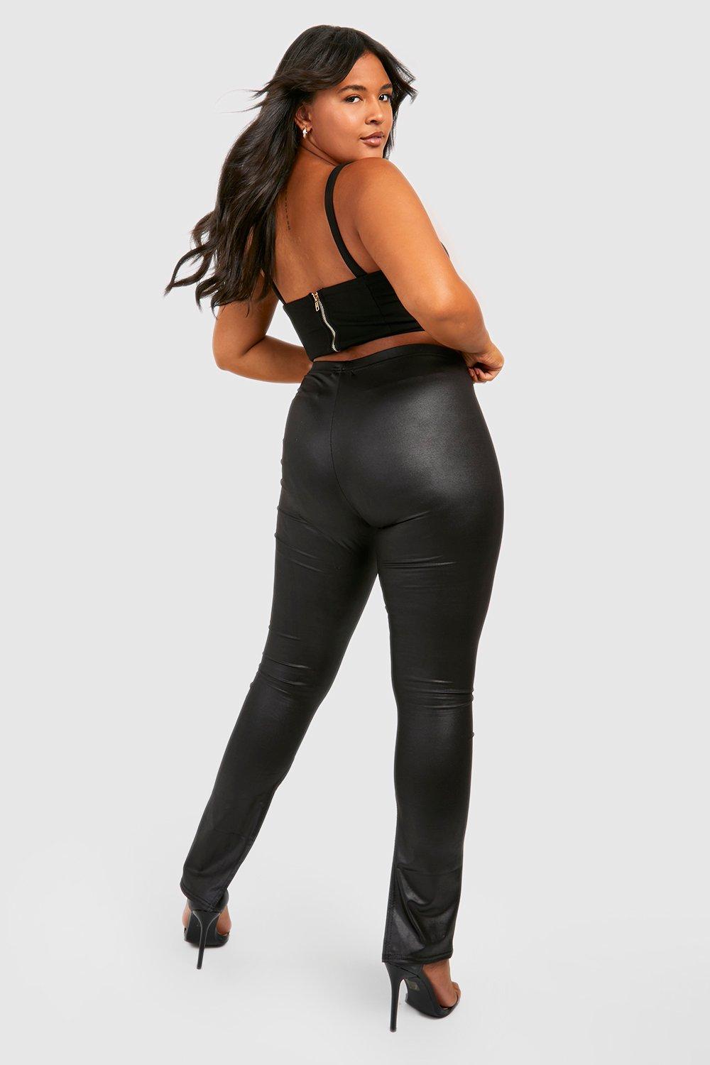 Leather Look Leggings, Shiny & Split Hem Leggings