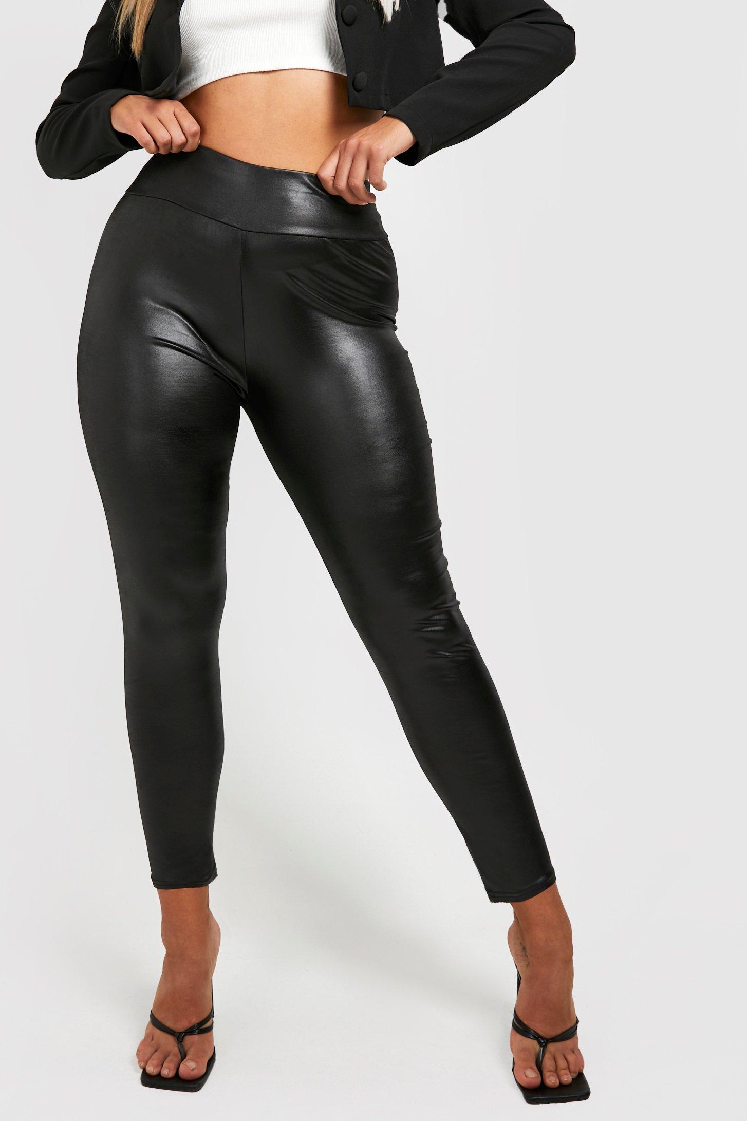 Shiny Black High Waisted Faux Leather Plus Size leggings