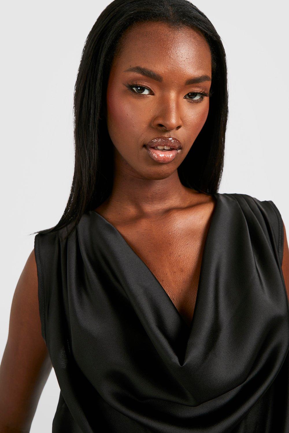 Satin Cowl Sleeveless Blouse | boohoo