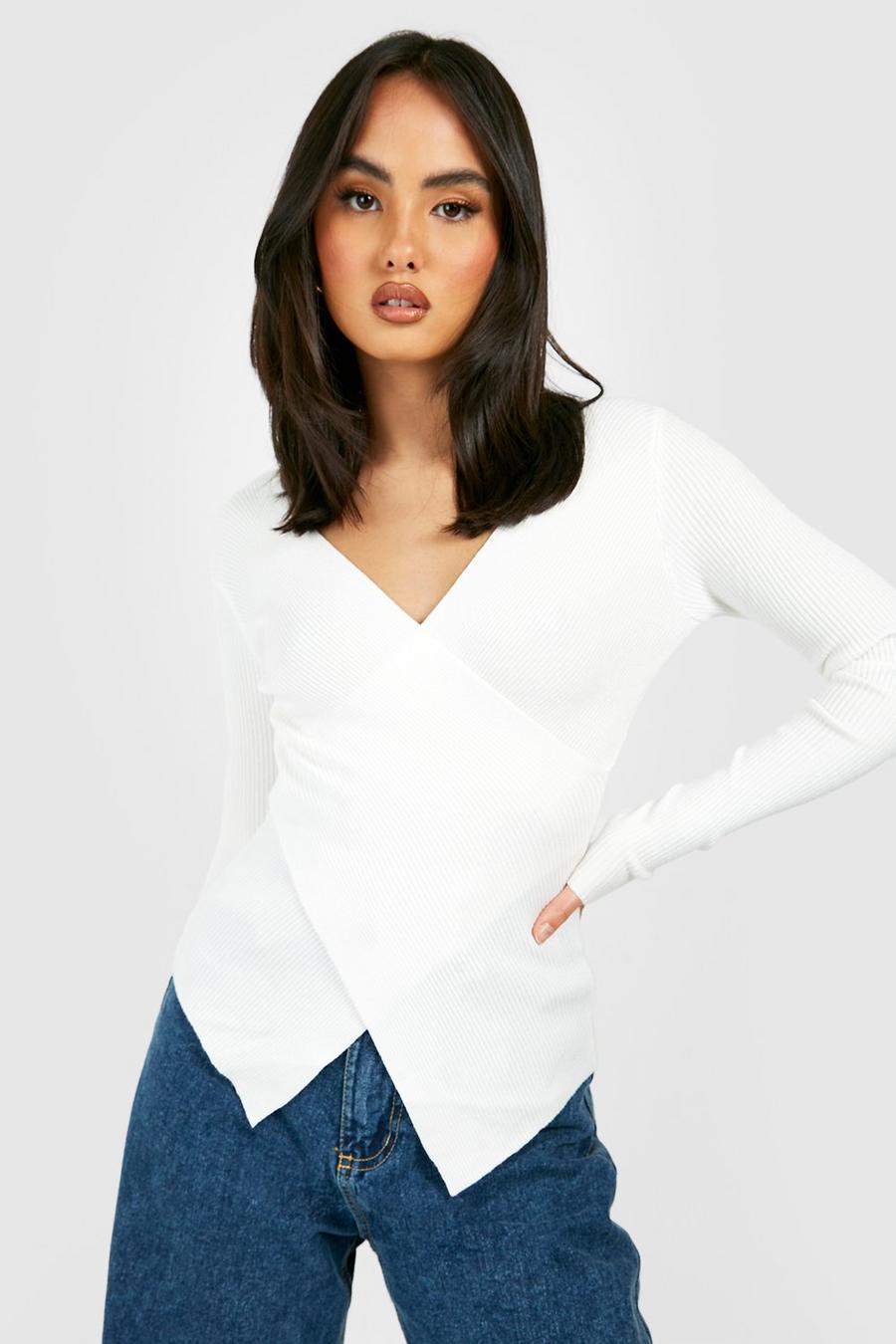 Ivory Wrap Rib Knit Top image number 1