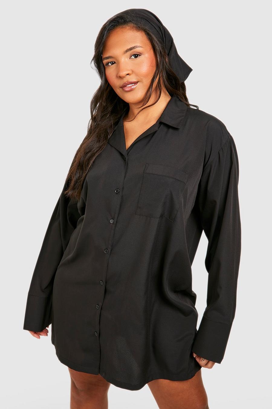 Black Plus Shirt Dress With Headscarf image number 1
