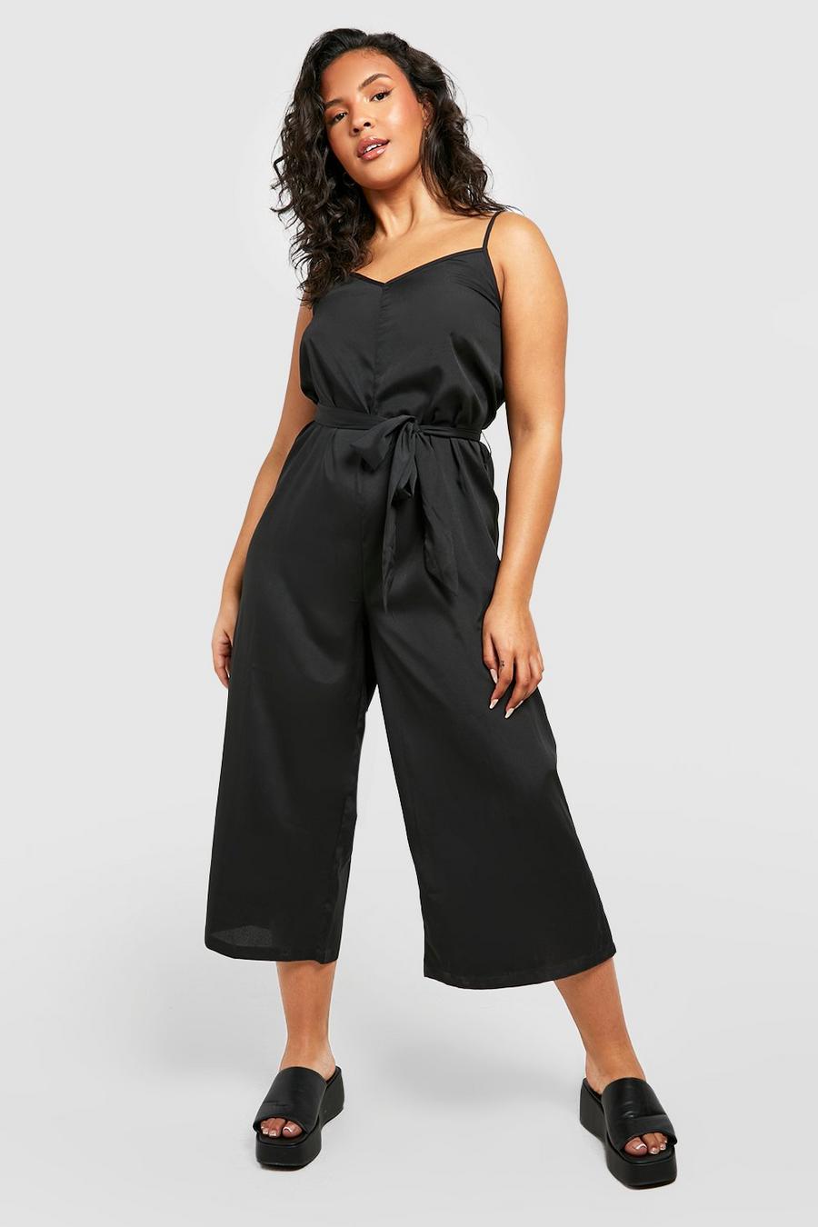 Grande taille - Combinaison jupe-culotte à bretelles fines, Black image number 1