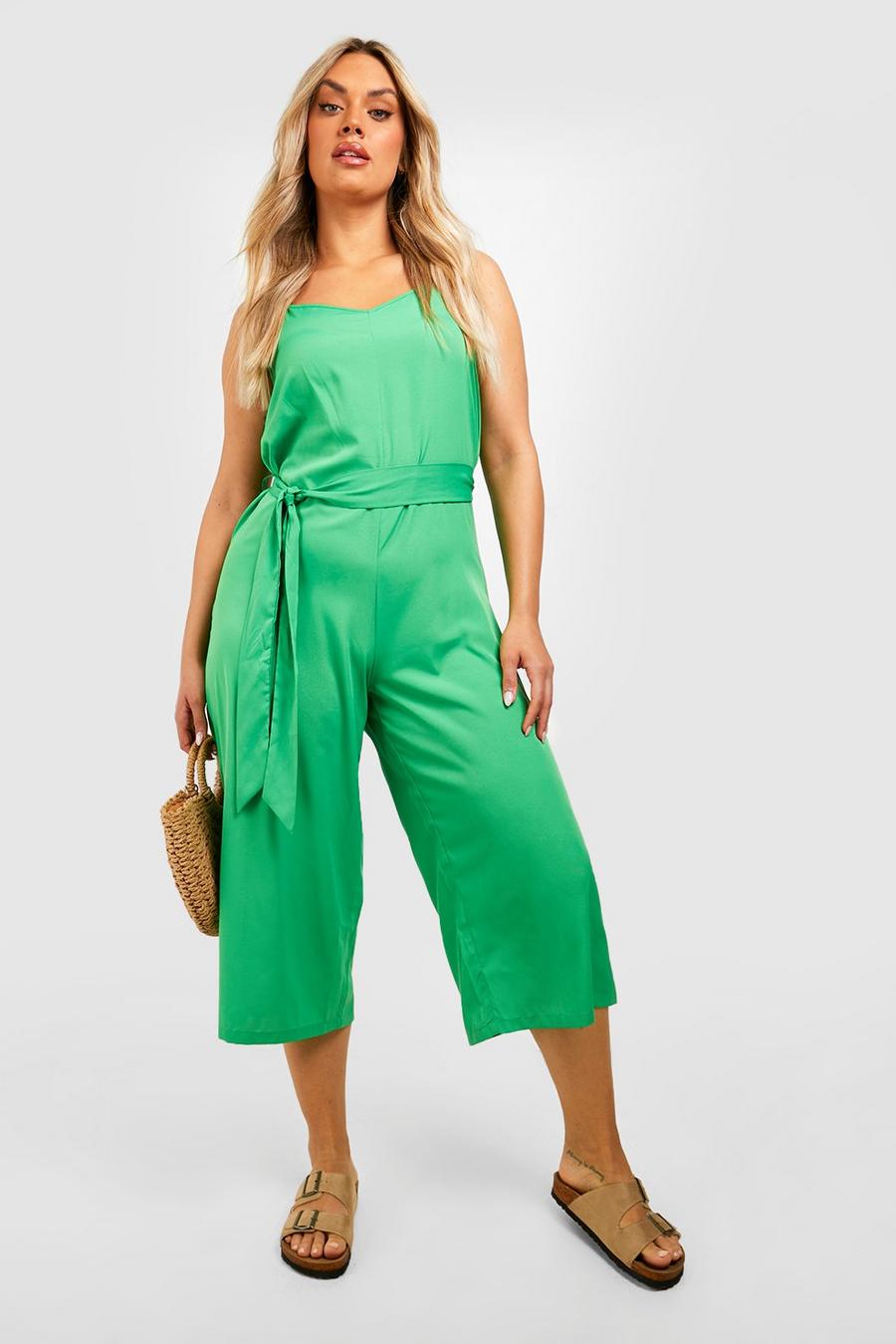 Tuta intera Plus Size con pantaloni culottes e spalline, Bright green image number 1