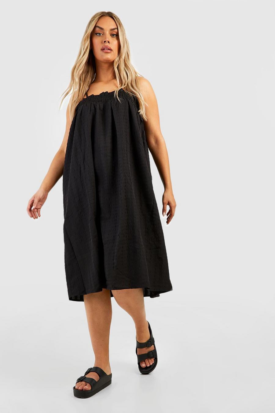 Black Plus Textured Smock Midi Dress 
