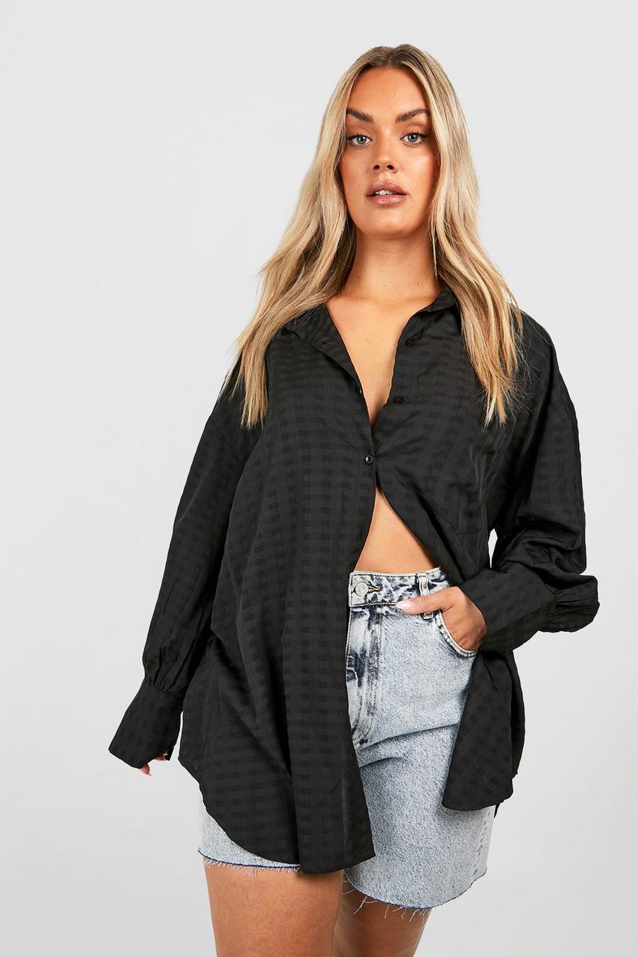 Black Plus Textured Woven Oversized Shirt  image number 1