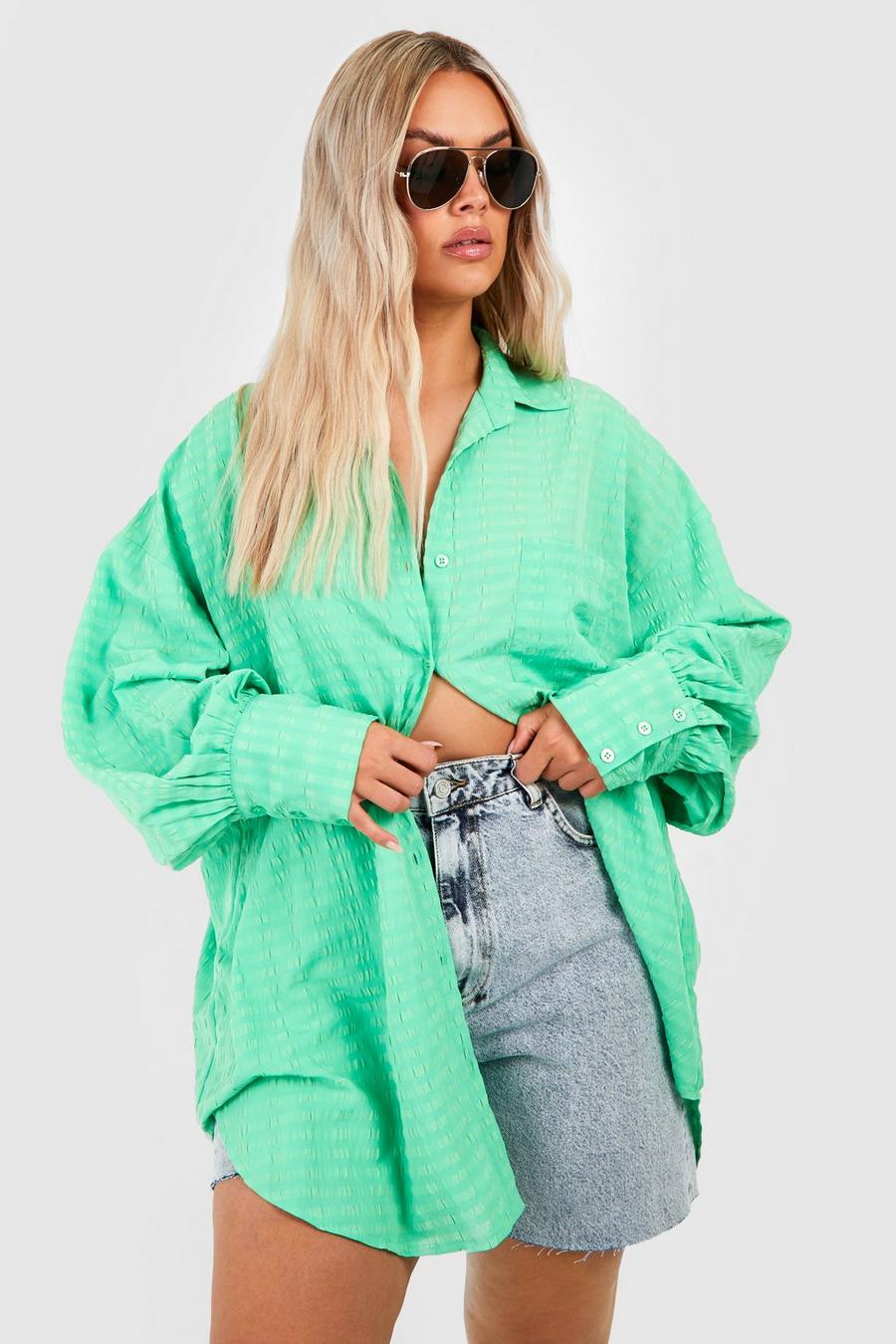Camicia Plus Size oversize con trama in rilievo, Green image number 1