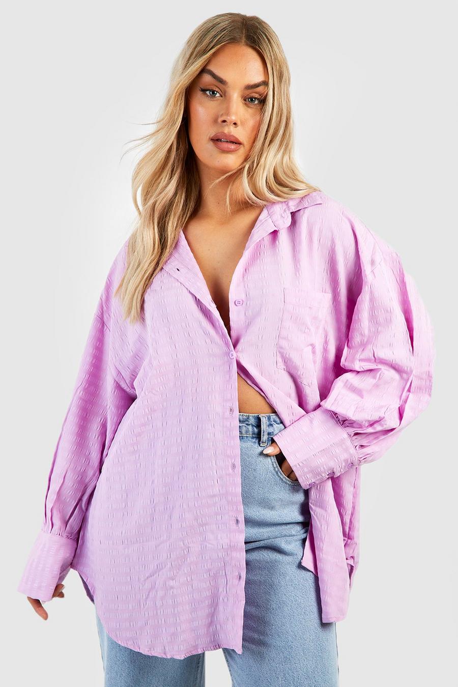 Lilac purple Plus Textured Woven Oversized Shirt image number 1