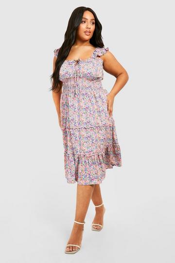 Plus Pretty Floral Tiered Midi Dress pink