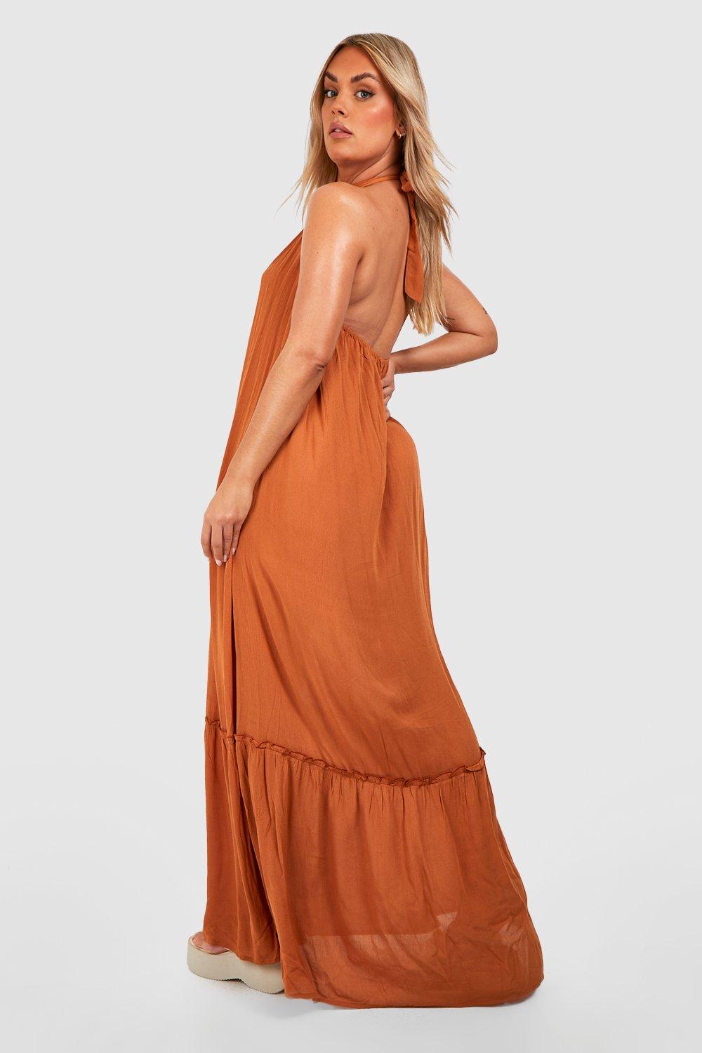 Plus Halter Tiered Maxi Smock Dress