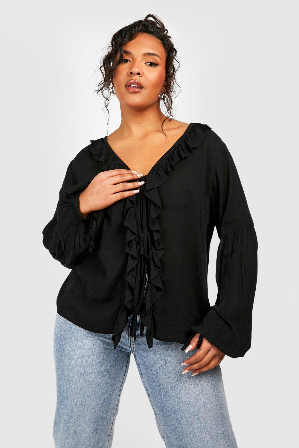 Ruffled Bell Sleeve Cardigan (Plus)