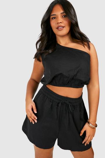 Black Plus Linen Flowy Shorts