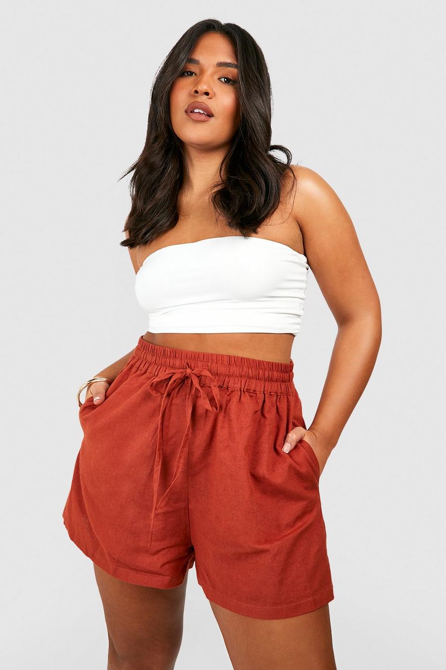 Terracotta Plus Linen Flippy Shorts