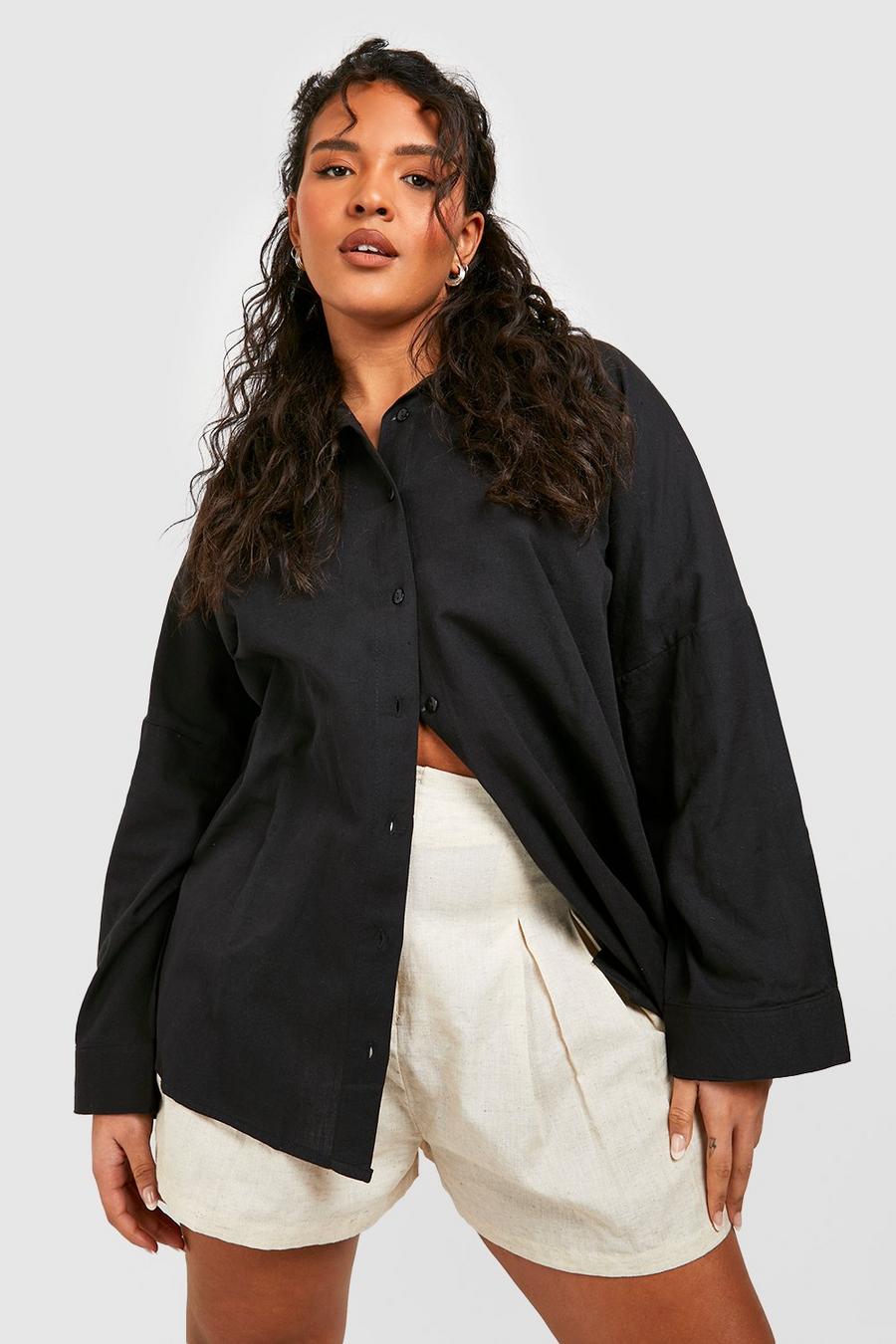 Black Plus Oversized Linen Shirt