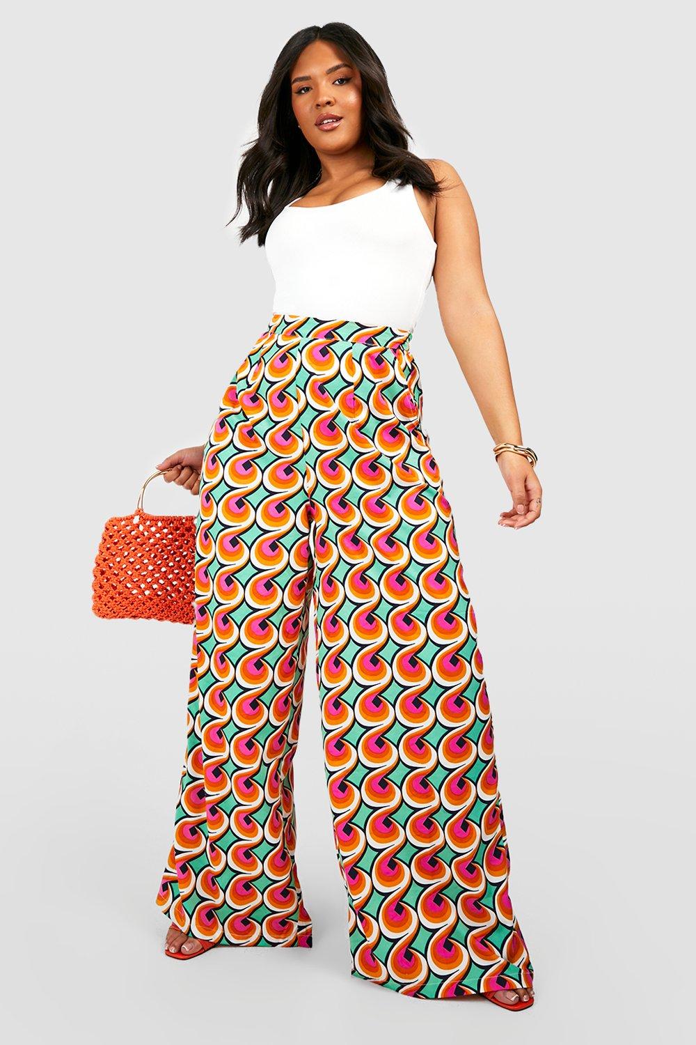 Plus Retro Geo Printed Wide Leg Pants