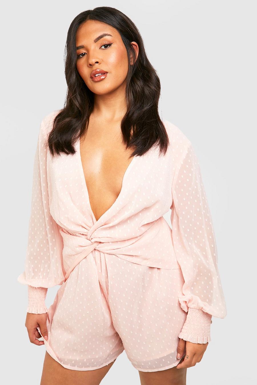 Blush Plus Playsuit i chiffong med volanger