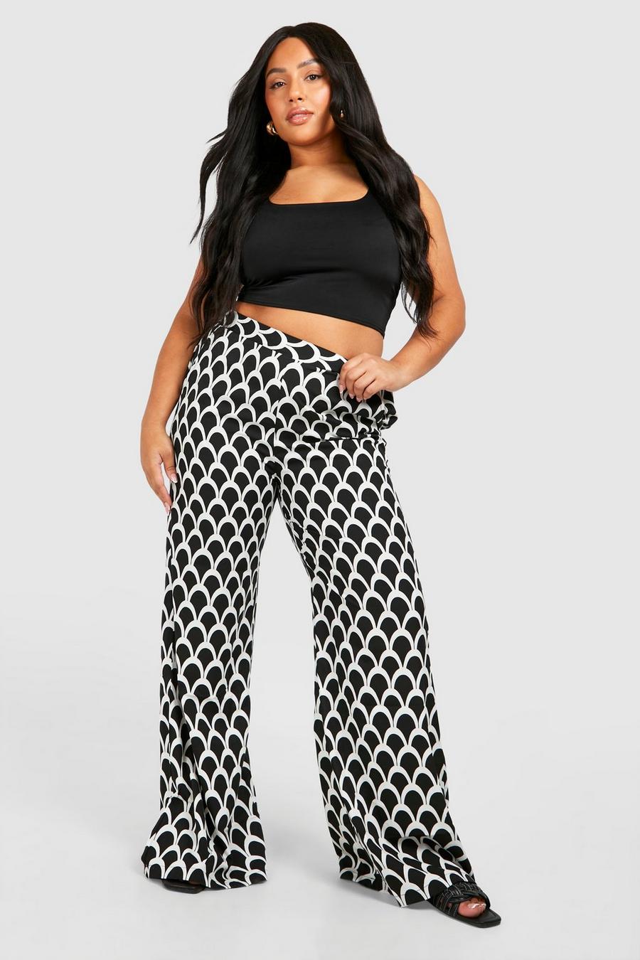 Black Plus Woven Geo Print Wide Leg Trousers image number 1