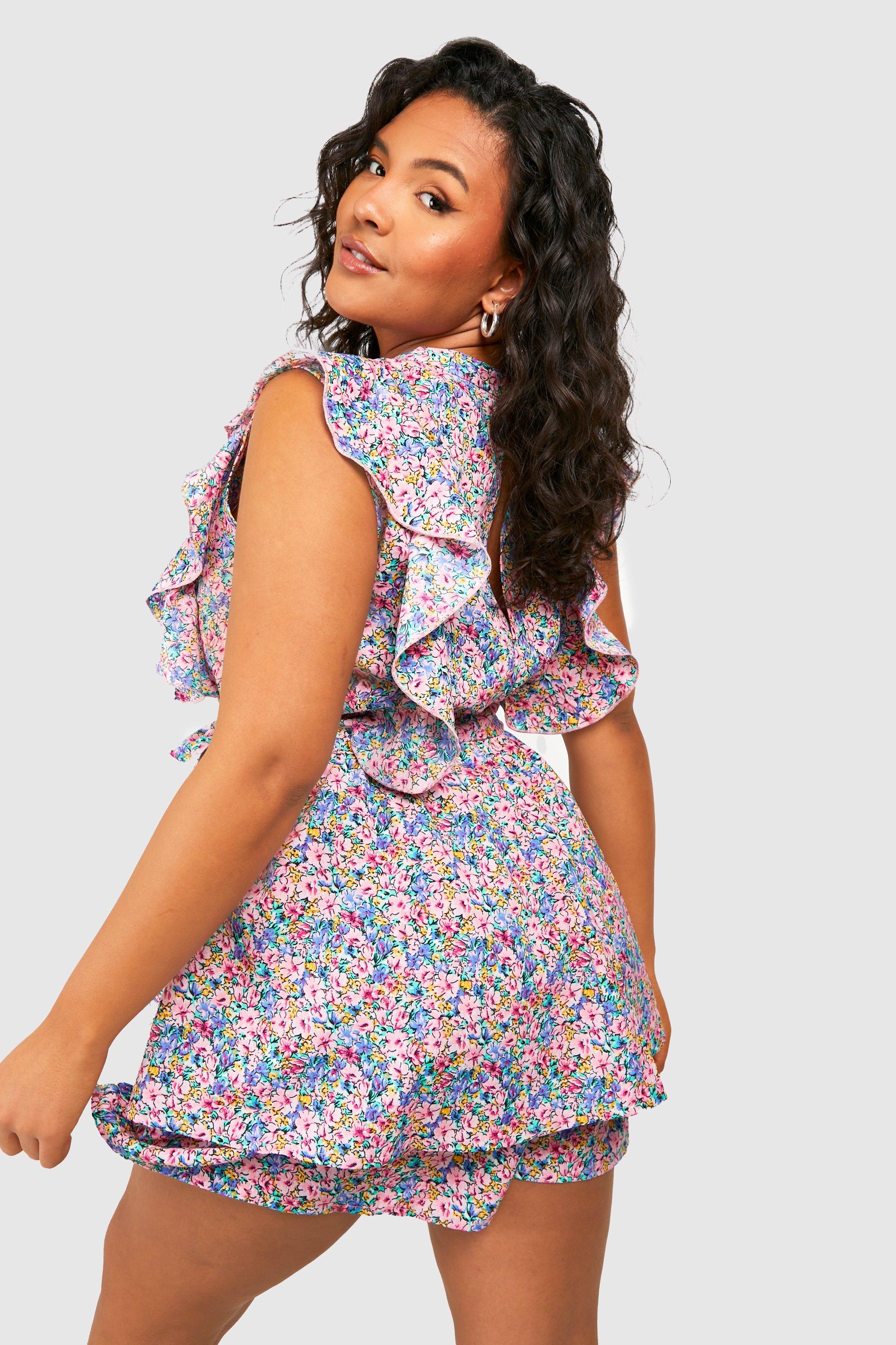 Plus Woven Ditsy Floral Ruffle Playsuit