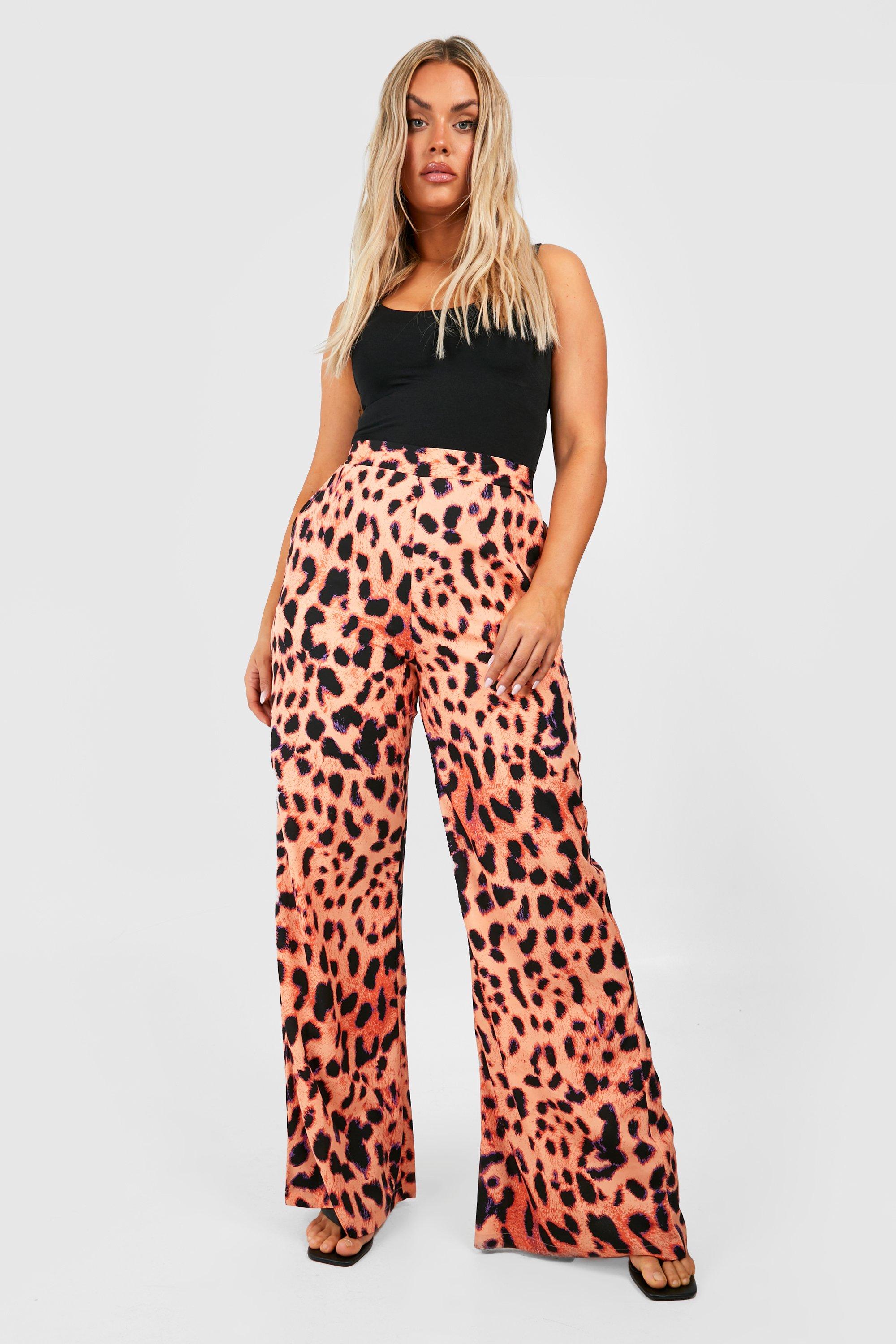 Plus Woven Leopard Wide Leg Pants