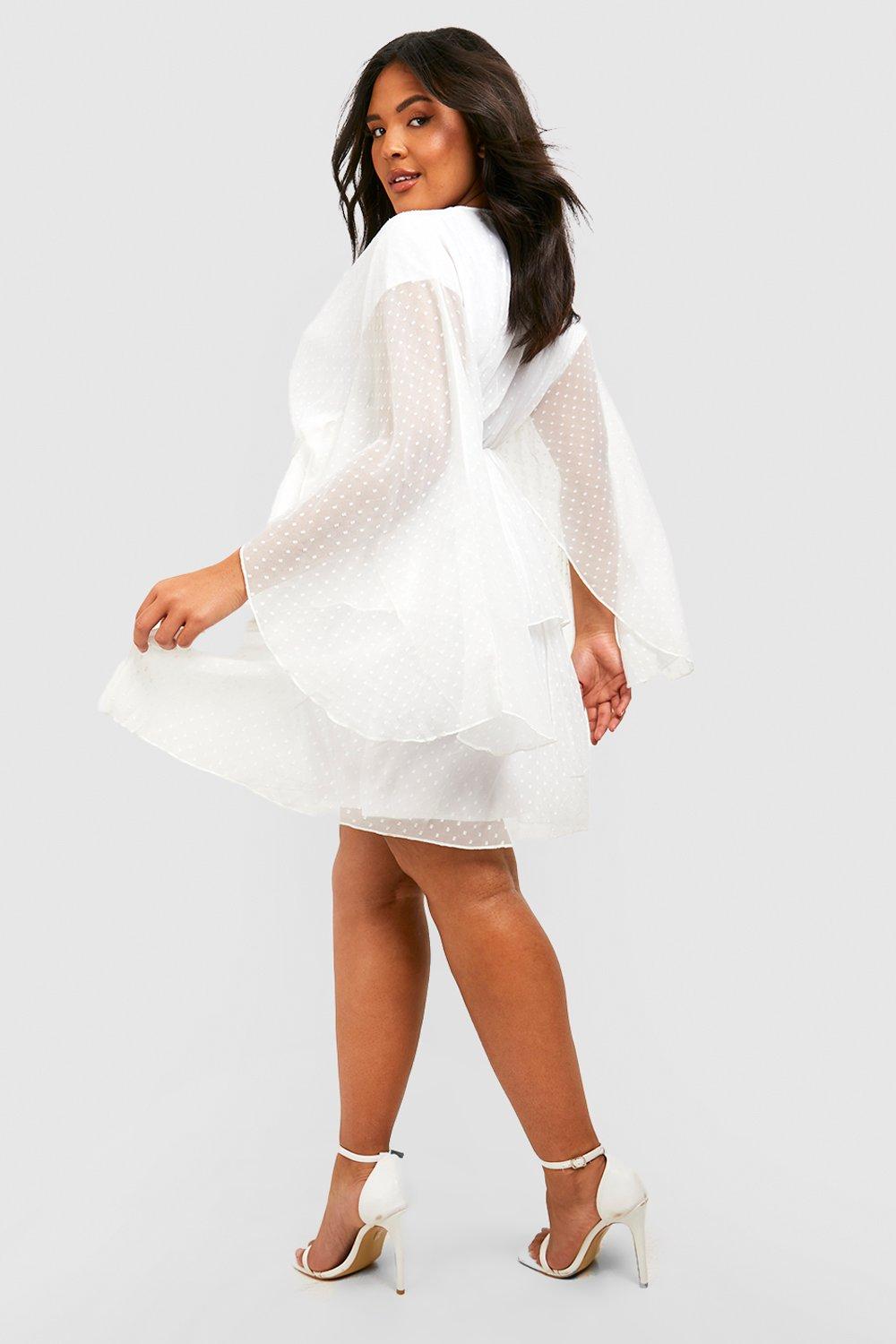 Plus Dobby Mesh Angel Sleeve Skater Dress | boohoo USA