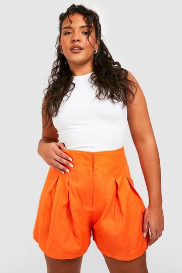 Plus Linen Pleated Flippy Short orange