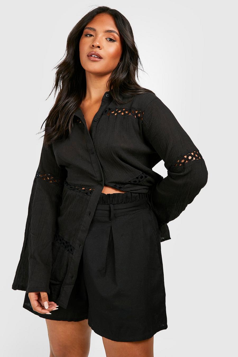 Black Plus Skjorta med dekorativ kant image number 1