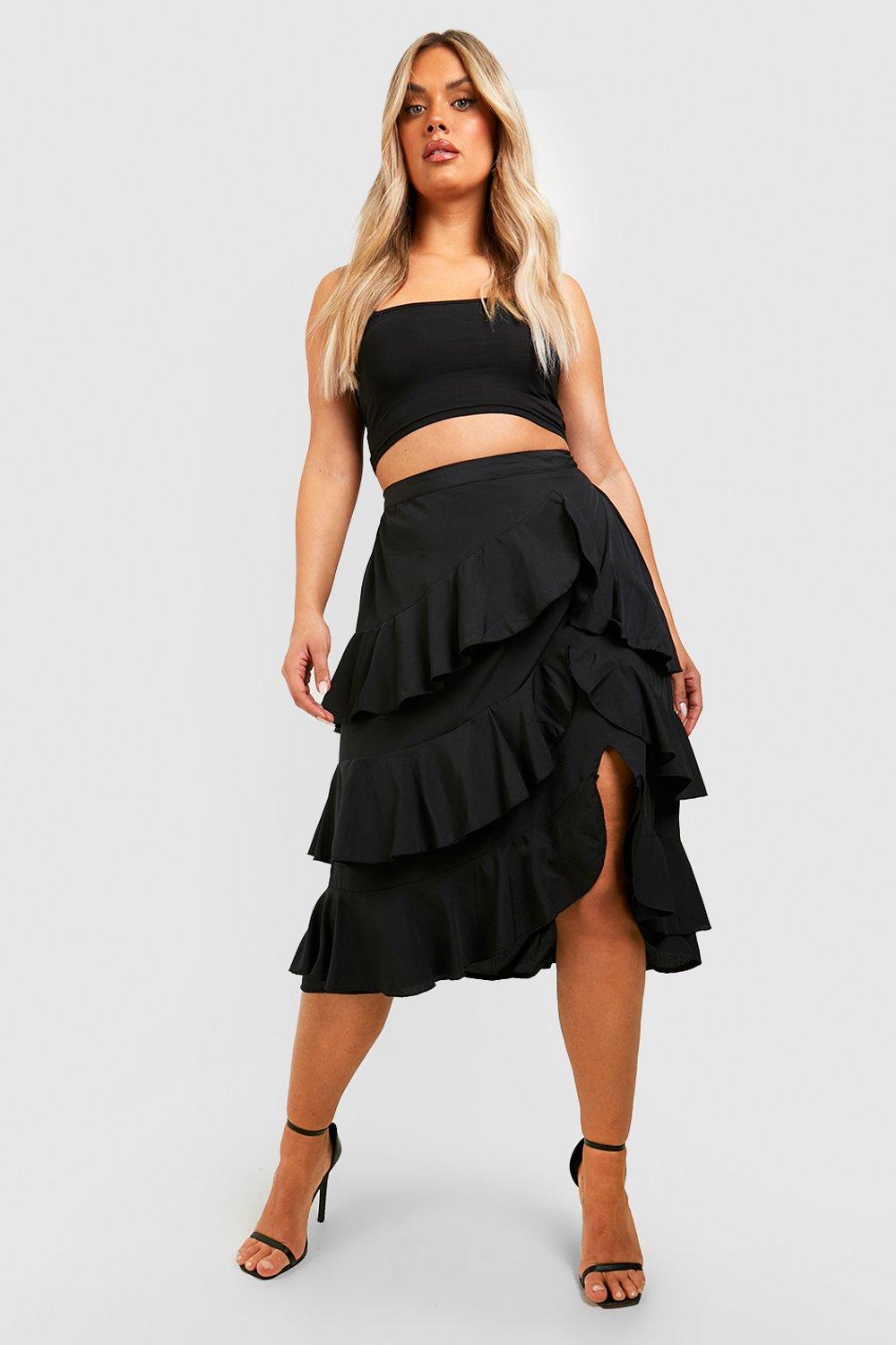 Black ruffle cheap skirt plus size