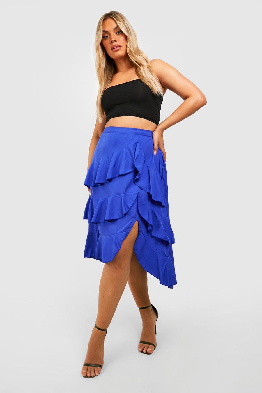 Cobalt blue Plus Ruffle Midi Skirt image number 1
