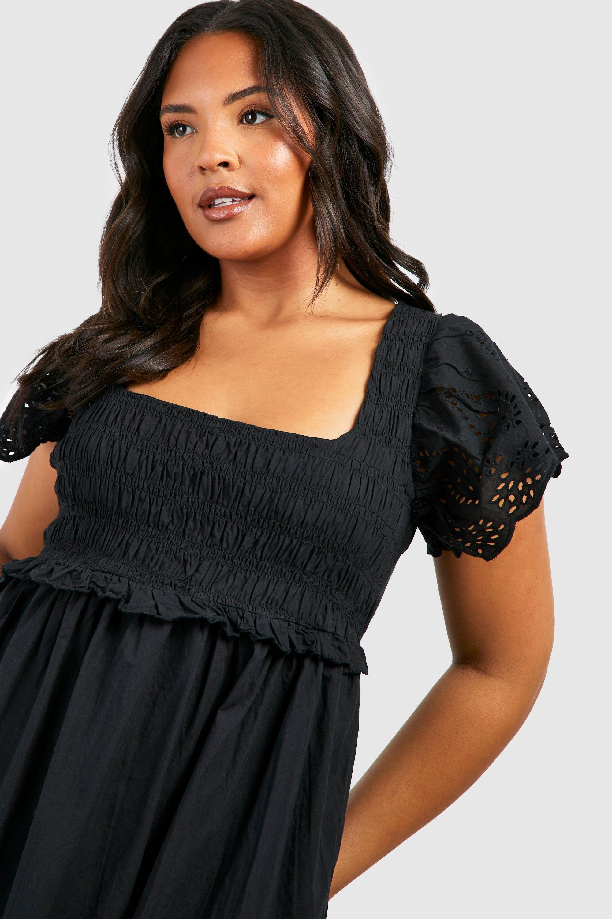 Plus Black Eyelet Detail Mesh Sleeve Bodysuit