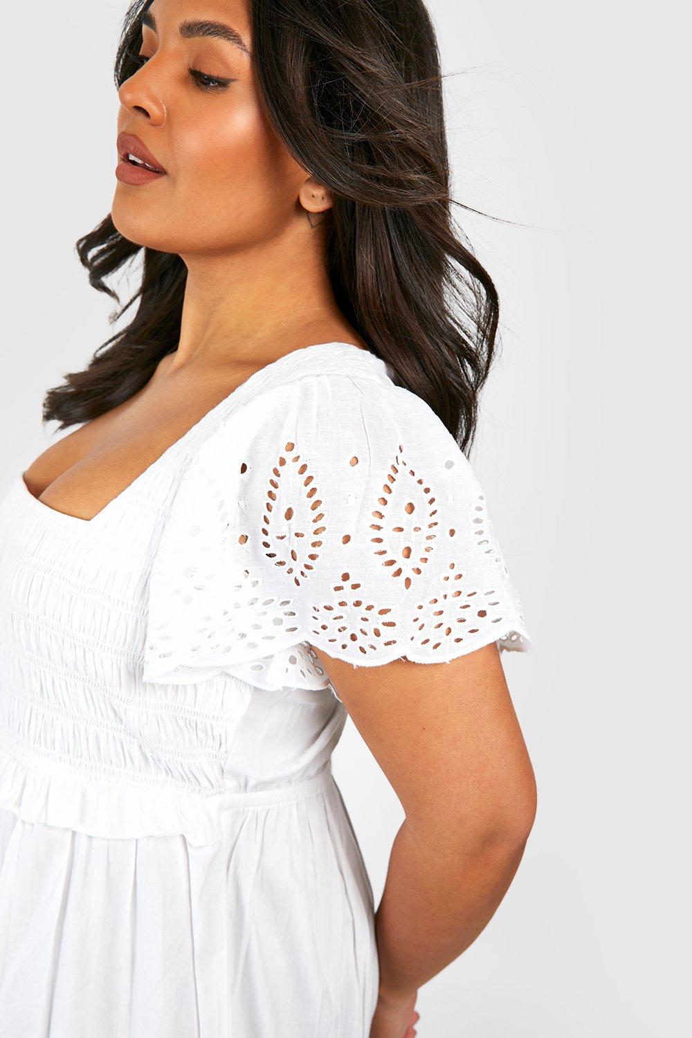 Plus Eyelet Detail Ruffle Sleeve Midi Dress | boohoo USA