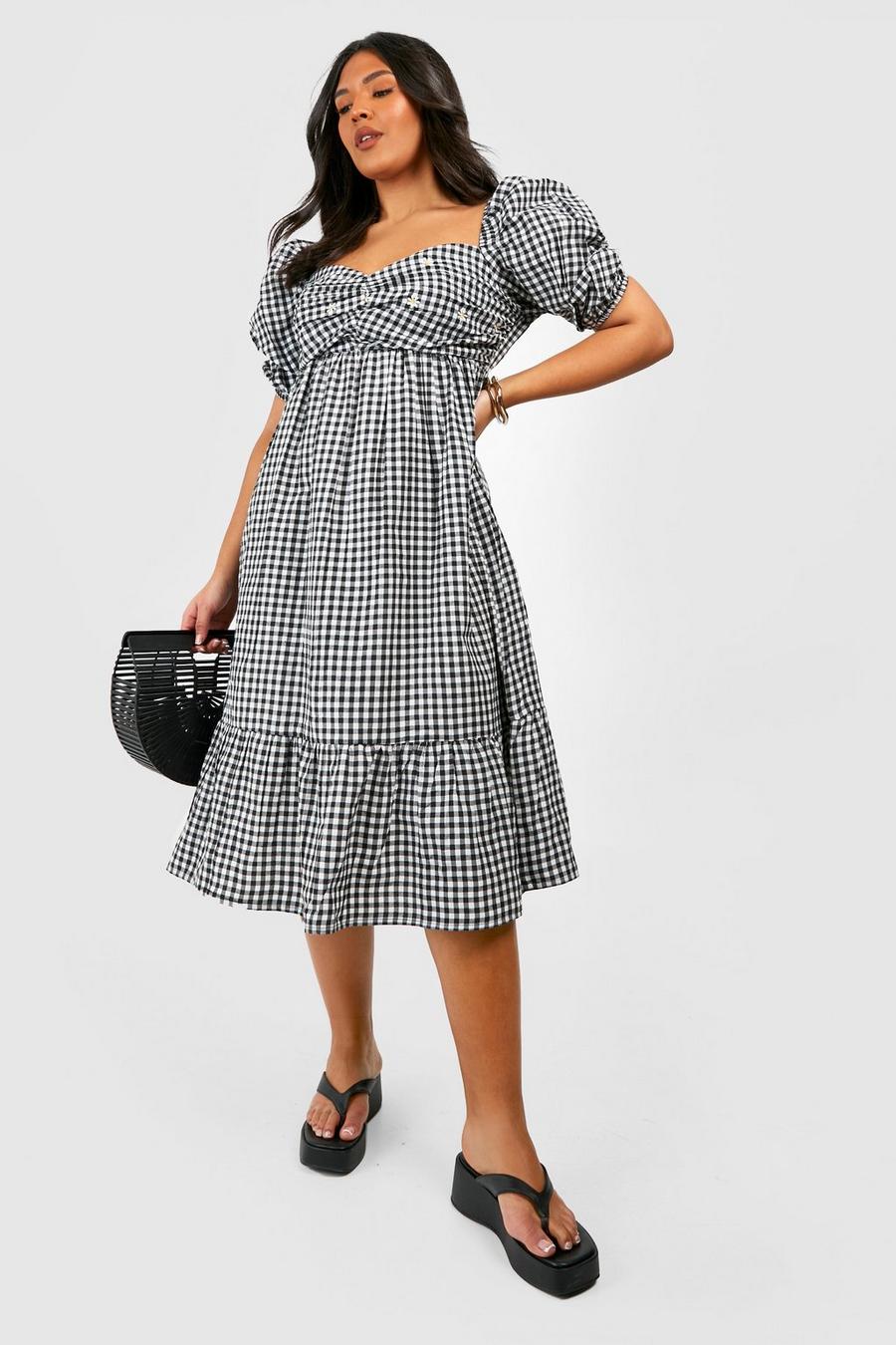 Black Plus Daisy Embroidered Gingham Midi Dress image number 1