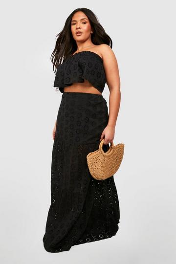 Black Plus Eyelet Off Shoulder Top & Maxi Skirt Two-Piece