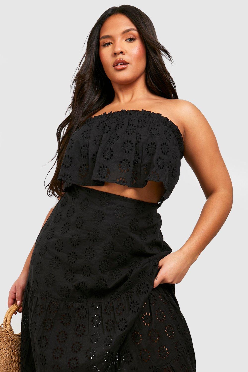 Plus Broderie Off Shoulder Top & Maxi Skirt Co Ord