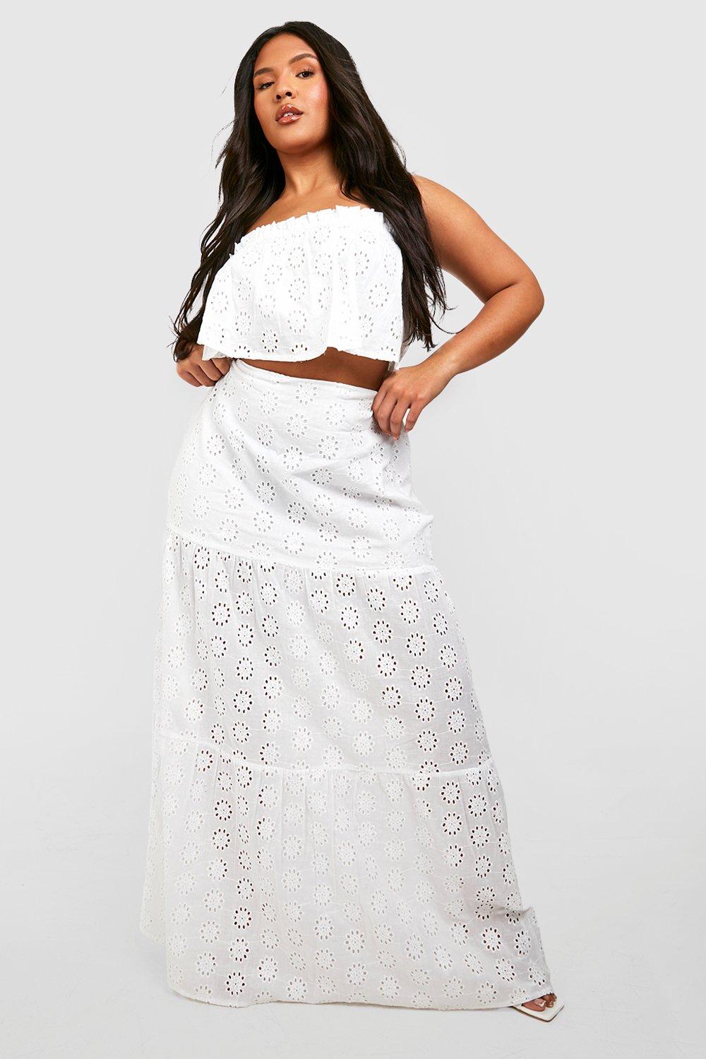 Plus size white skirt hot sale set