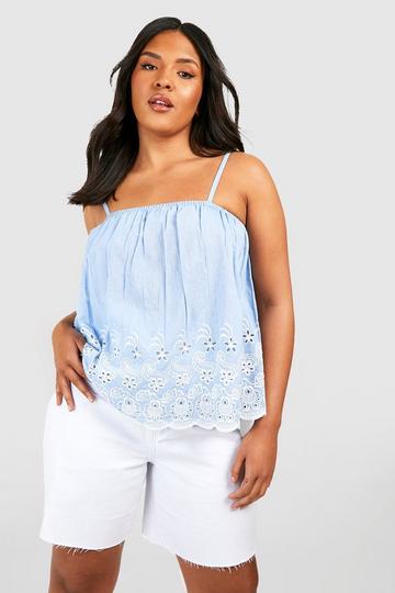 Plus Chambray Embroidered Cami Top blue